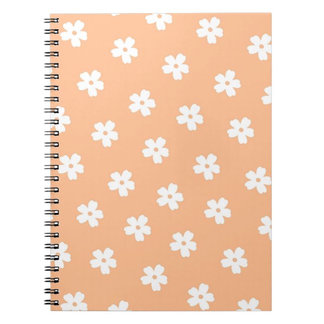 Cuaderno Patrón de Flor de Hippie Blanco Melocotón Preparad (Frente)