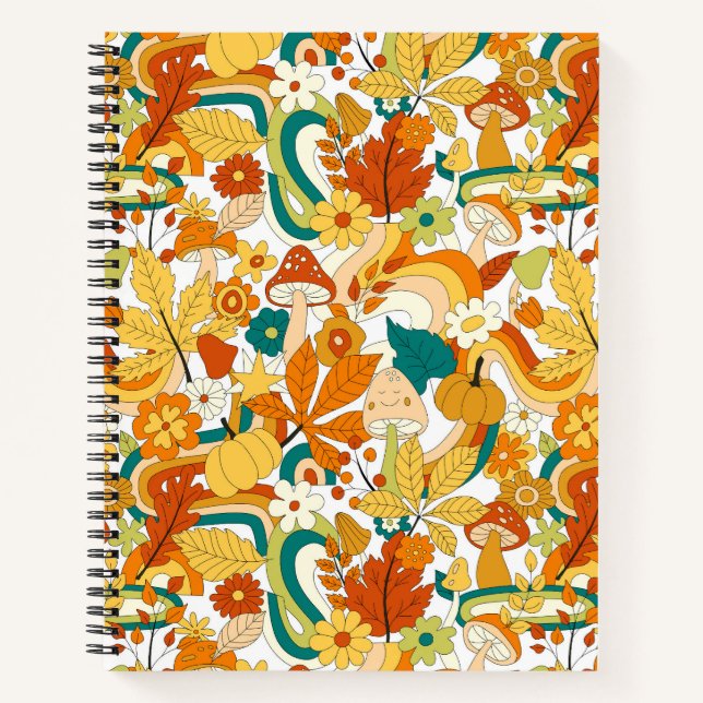Cuaderno Patrón de flor de hongos Retro Groovy (Anverso)