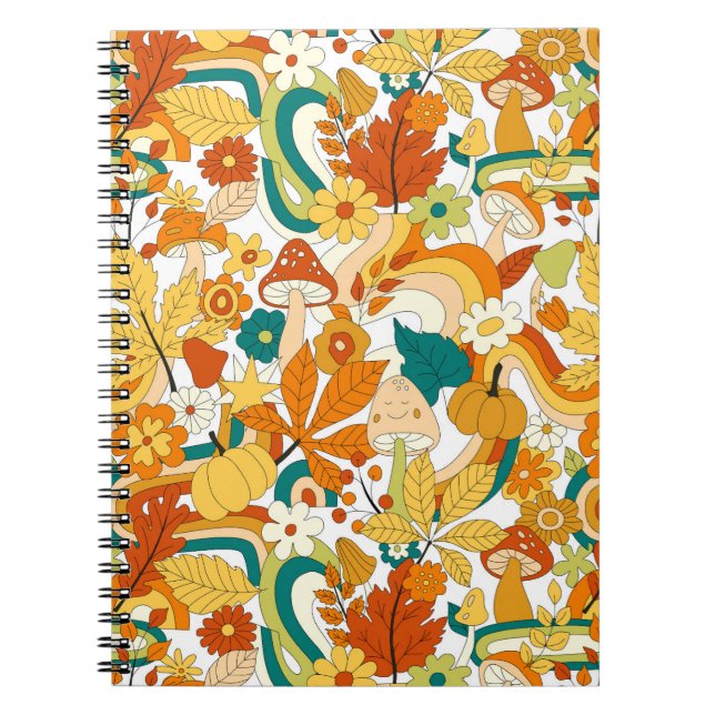 Cuaderno Patrón de flor de hongos Retro Groovy (Frente)