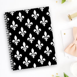 Cuaderno Patrón de Flor de Lis, Real Francés, Blanco sobre