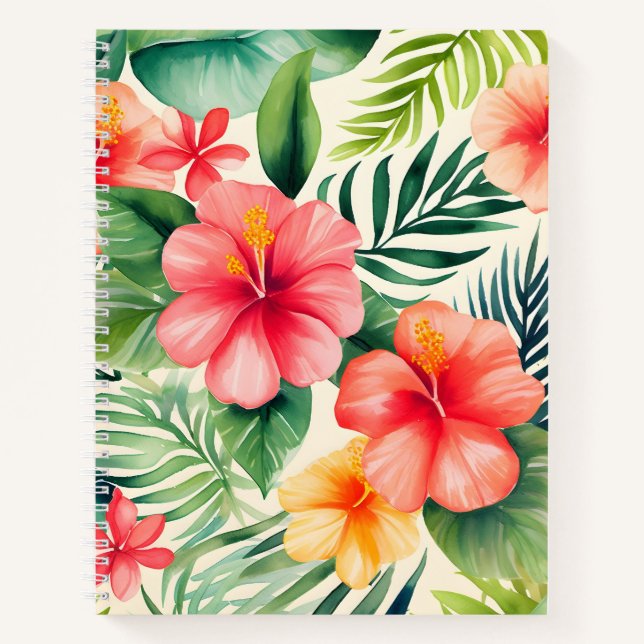 Cuaderno Patrón de flor de los hibiscos tropicales (Anverso)