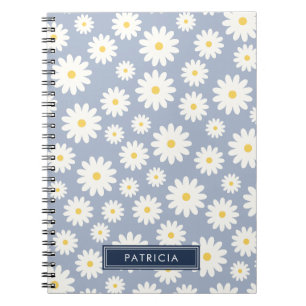 Cuaderno Patrón de flor de margarita blanca azul turbio per
