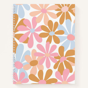 Cuaderno Patrón de flor de margarita pastel retro
