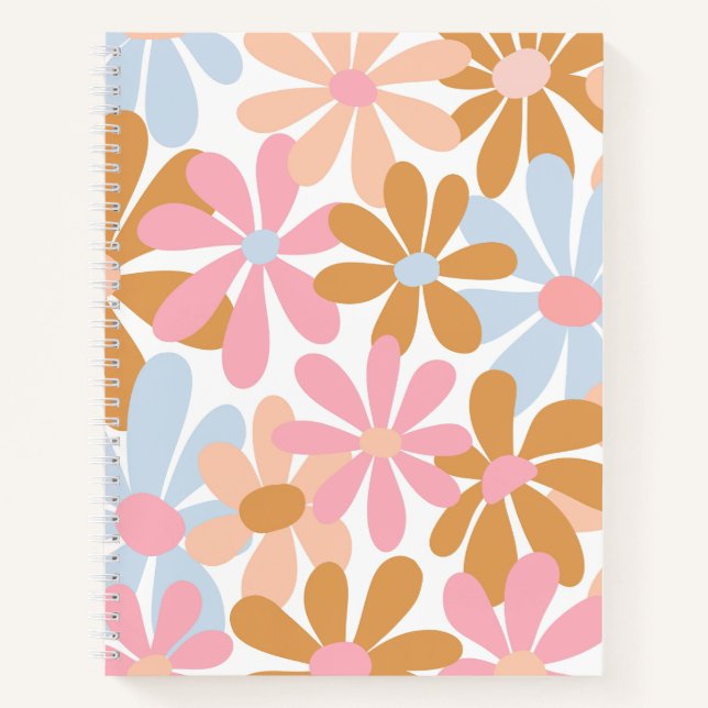 Cuaderno Patrón de flor de margarita pastel retro (Anverso)