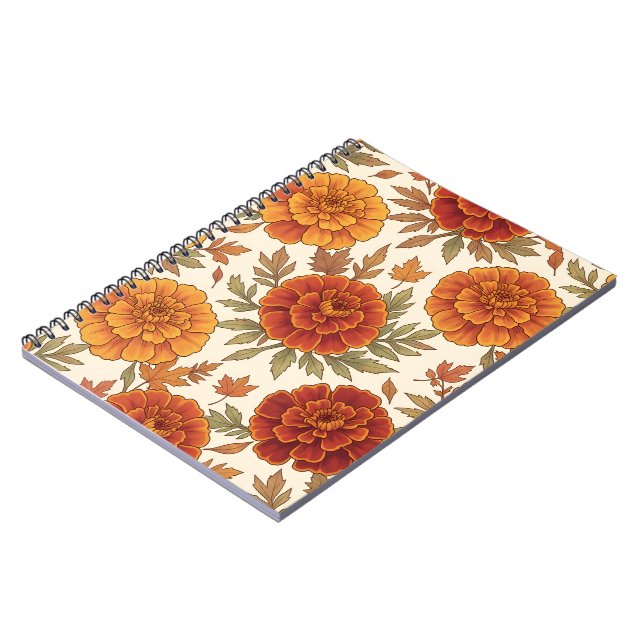 Cuaderno patrón de flor de marigold de otoño (Lado Izquierdo)
