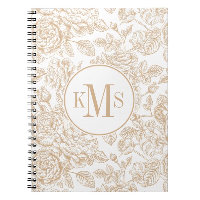 Cuaderno Patrón de flor de Rosa ventilado Beige (Frente)