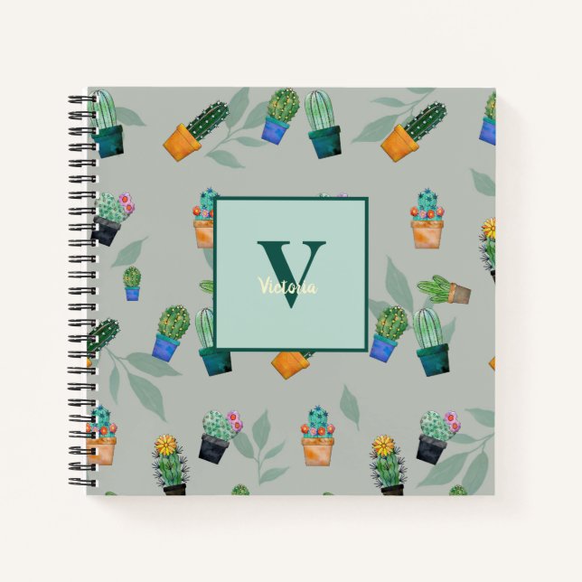 Cuaderno Patrón de flor de vegetación de cactus (Anverso)