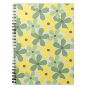 Cuaderno Patrón de flor del año 2007 retro amarillo verde