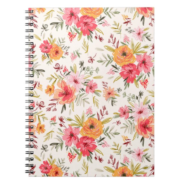 Cuaderno Patrón de flor del jardín del doodle naranja (Frente)