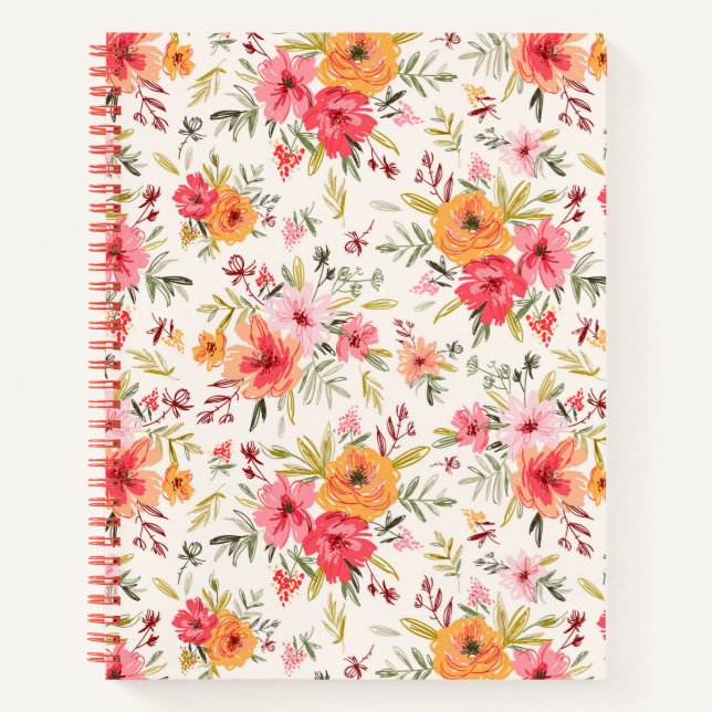 Cuaderno Patrón de flor del jardín del doodle naranja (Anverso)