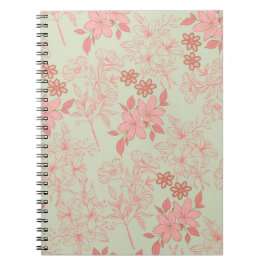 Cuaderno Patrón de flor del Retro Rosa Verde Y2K 70