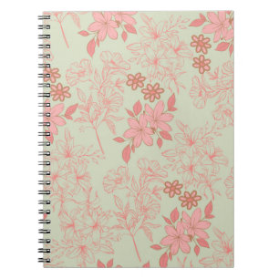 Cuaderno Patrón de flor del Retro Rosa Verde Y2K 70