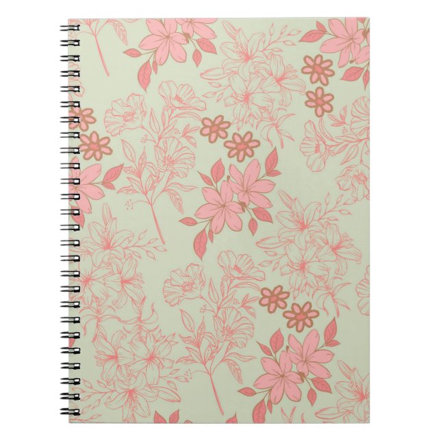 Cuaderno Patrón de flor del Retro Rosa Verde Y2K 70 (Frente)