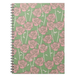 Cuaderno Patrón de flor del Retro Rosa Verde Y2K 70s