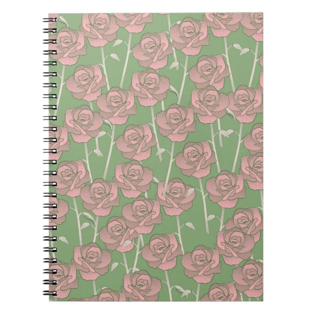 Cuaderno Patrón de flor del Retro Rosa Verde Y2K 70s (Frente)