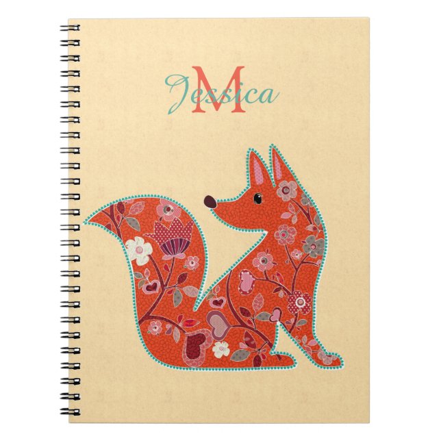 Cuaderno Patrón de flor folclórico Fox personalizado (Frente)