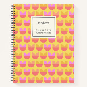 Cuaderno Patrón de flor geométrica suave amarillo persona