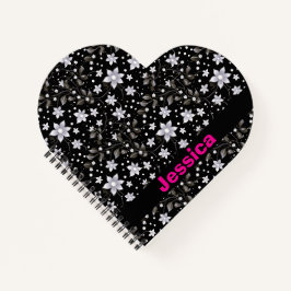 Cuaderno Patrón de flor gris y negro personalizado