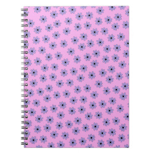 Cuaderno Patrón de flor hippie azul púrpura