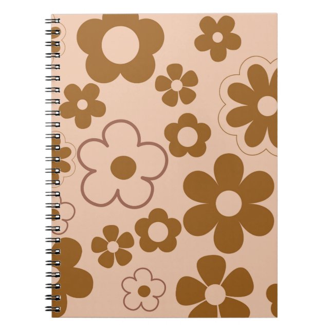 Cuaderno Patrón de flor hippie de otoño retro y 2K marrón (Frente)