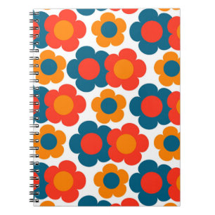 Cuaderno Patrón de flor hippie del Naranja azul preppy
