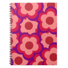 Cuaderno Patrón de flor hippie retro de color negrita