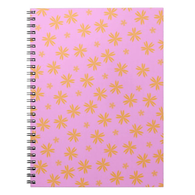 Cuaderno Patrón de flor hippie rosado de Naranja preppy (Frente)