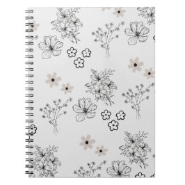 Cuaderno Patrón de flor hippie Y2K de Retro negro gris