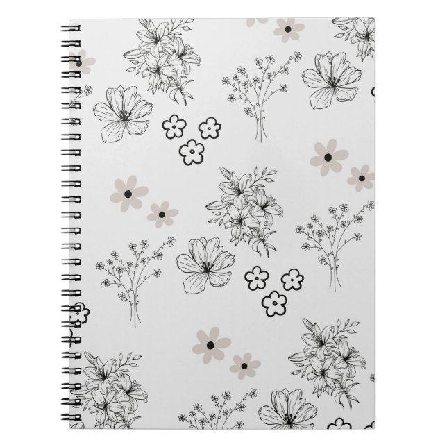 Cuaderno Patrón de flor hippie Y2K de Retro negro gris (Frente)
