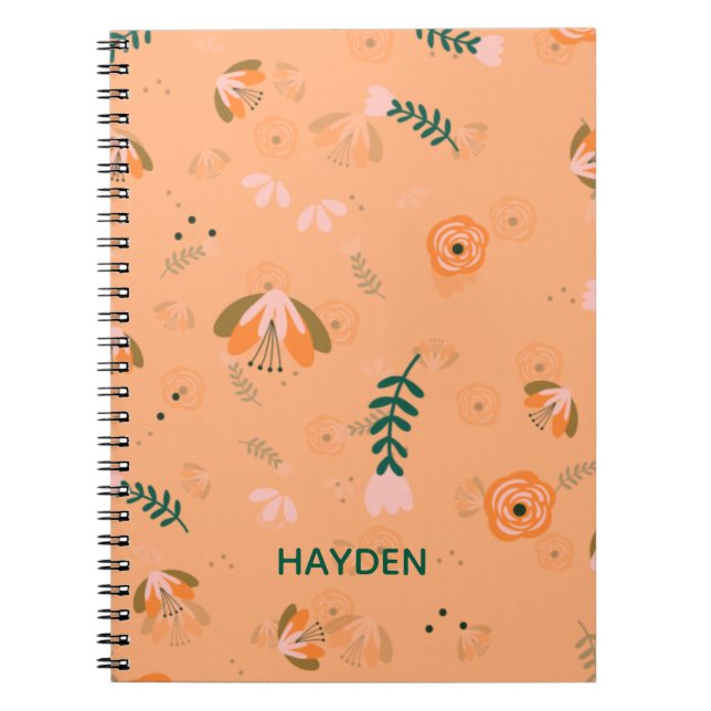 Cuaderno Patrón de Flor Naranja Moderno Personalizado (Frente)