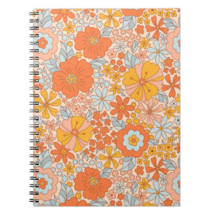 Cuaderno Patrón de flor retro naranja