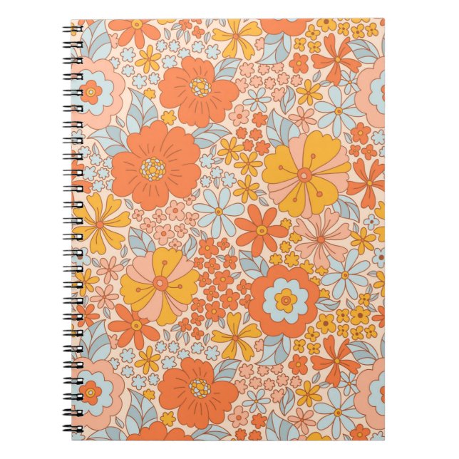 Cuaderno Patrón de flor retro naranja (Frente)