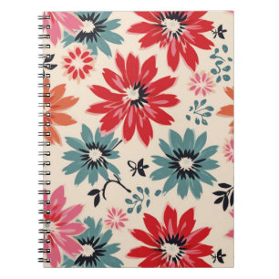 Cuaderno Patrón de flor retro Naranja rojo azul