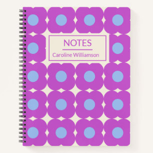 Cuaderno Patrón de flor retro Purple Mid Mod personalizado