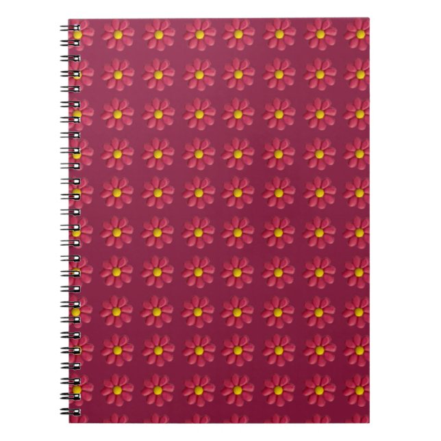 Cuaderno Patrón de flor roja plasticante en Borgoña (Frente)