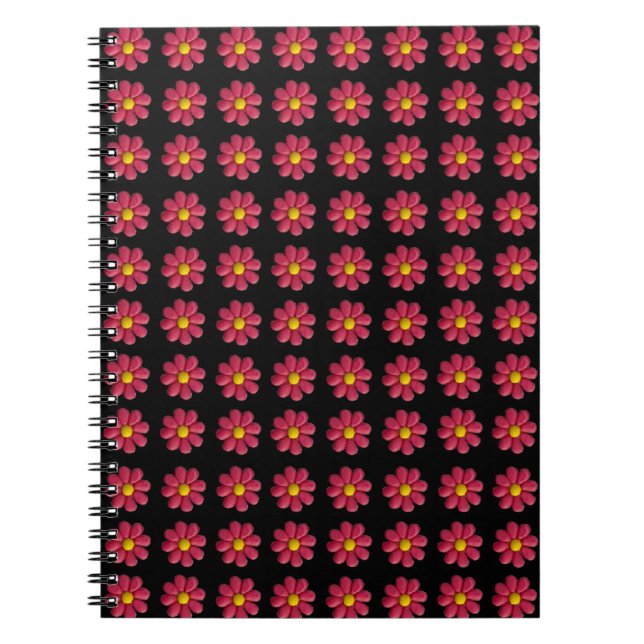 Cuaderno Patrón de flor roja plasticante en negro (Frente)