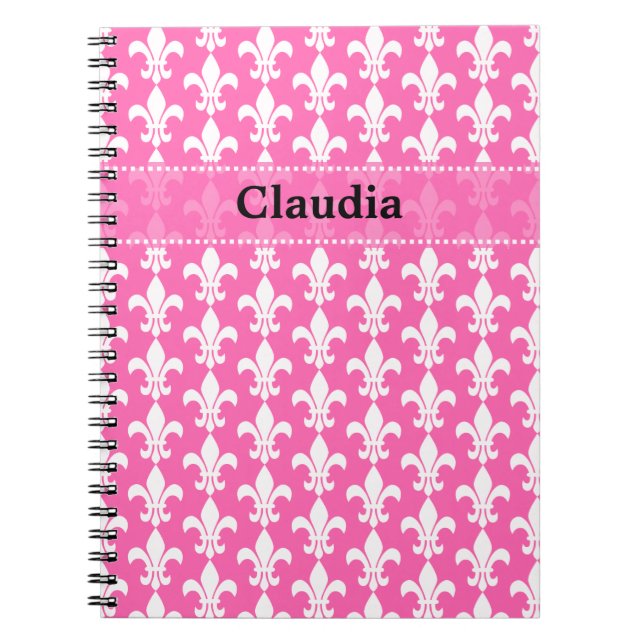 Cuaderno Patrón de flor rosa blanco y caliente de Lis (Frente)