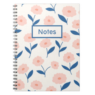 Cuaderno Patrón de flor rosa de nombre personalizado de Mod
