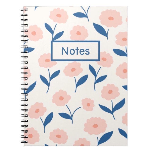 Cuaderno Patrón de flor rosa de nombre personalizado de Mod (Frente)