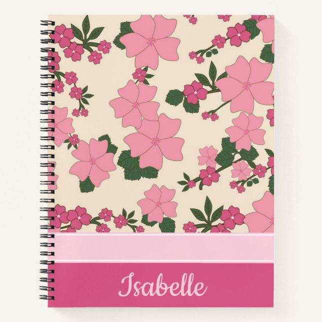 Cuaderno Patrón de flor rosa personalizado para chicas lind (Anverso)
