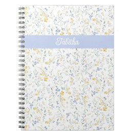 Cuaderno Patrón de Flor Silvestre Amarilla Azul con Nombre 