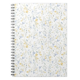 Cuaderno Patrón de Flor Silvestre Azul Amarillo