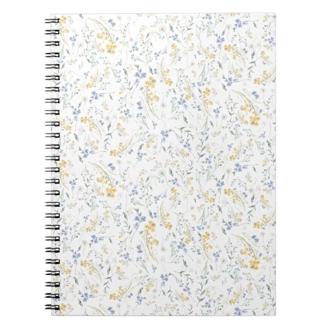 Cuaderno Patrón de Flor Silvestre Azul Amarillo (Frente)