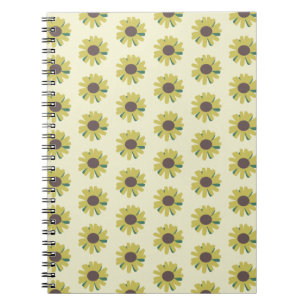 Cuaderno Patrón de Flor Simple de Girasol Marrón Verde Amar