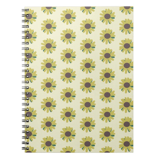 Cuaderno Patrón de Flor Simple de Girasol Marrón Verde Amar (Frente)
