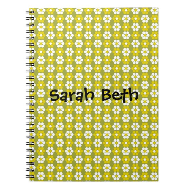 Cuaderno Patrón de flor verde retro personalizado (Frente)