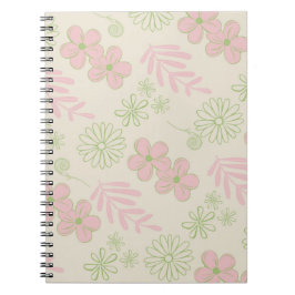 Cuaderno Patrón de flor verde rosado retro Y2K 70