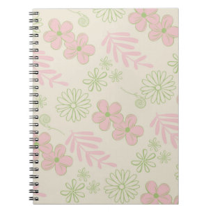 Cuaderno Patrón de flor verde rosado retro Y2K 70