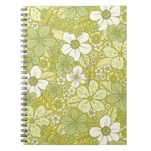 Cuaderno Patrón de flor verde y amarillo pastel