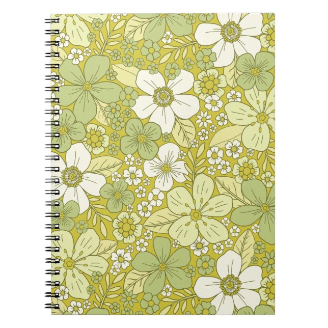 Cuaderno Patrón de flor verde y amarillo pastel (Frente)